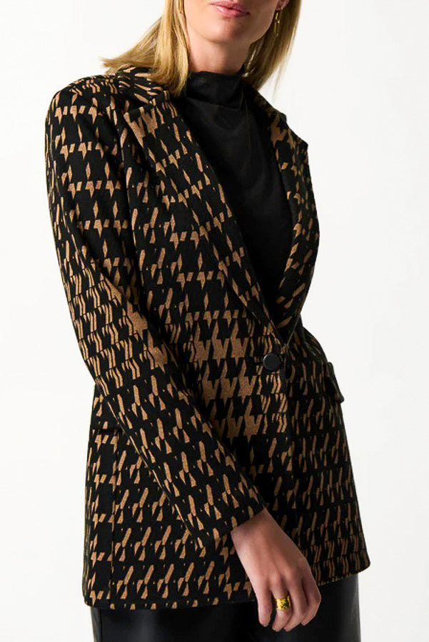 Joseph Ribkoff 233045 Black/Beige Houndstooth Knit Blazer Jacket