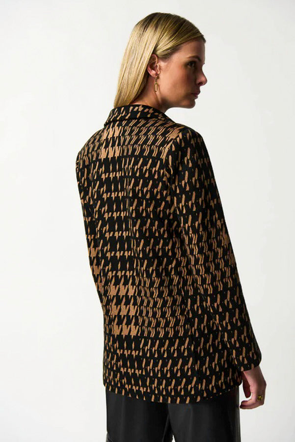 Joseph Ribkoff 233045 Black/Beige Houndstooth Knit Blazer Jacket