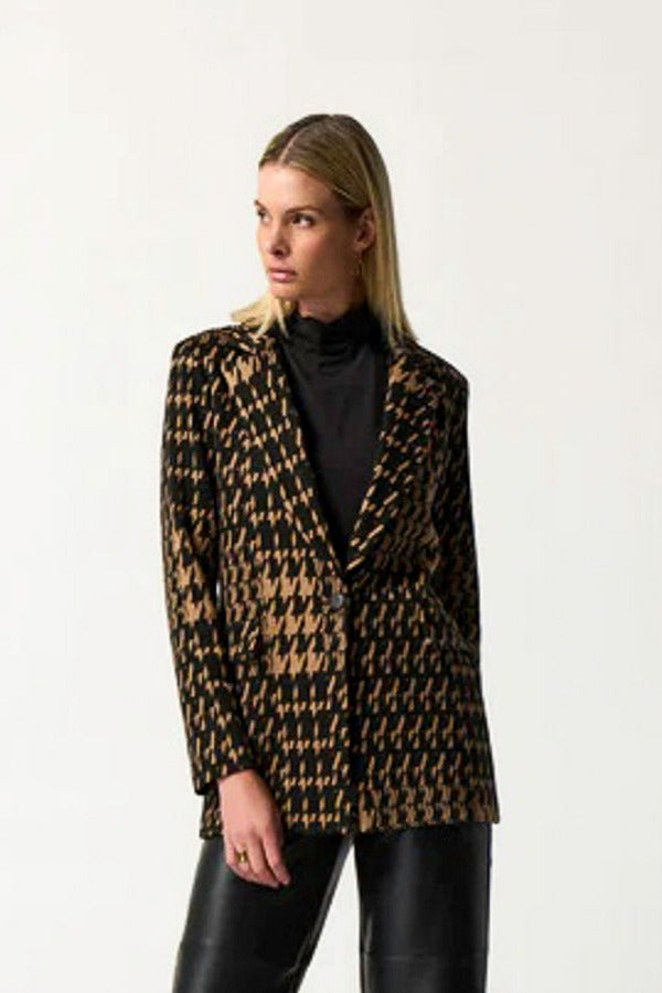 Joseph Ribkoff 233045 Black/Beige Houndstooth Knit Blazer Jacket