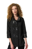 Joseph Ribkoff 233059 Grey Melange/Black Textured Jacquard Faux Leather Trim Jacket
