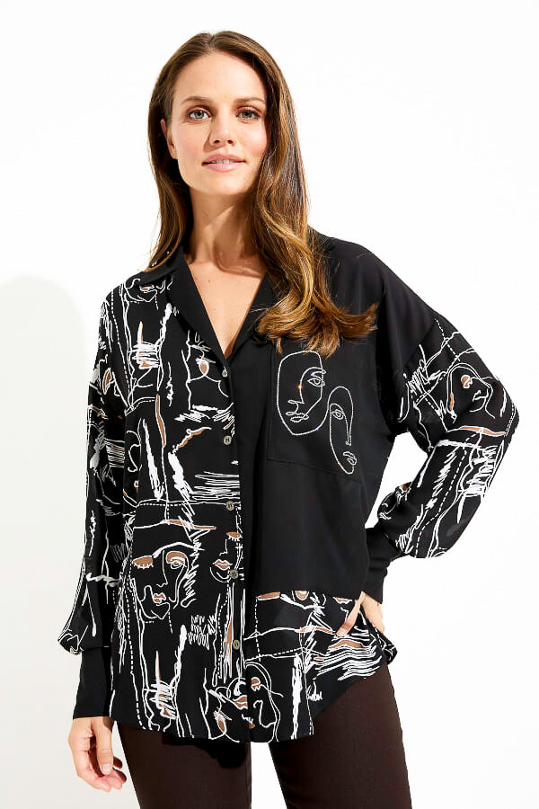 Joseph Ribkoff 233128 Black/Multi Abstract Face Print Top
