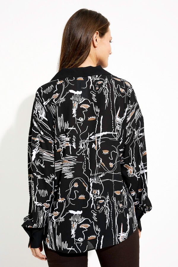 Joseph Ribkoff 233128 Black/Multi Abstract Face Print Top
