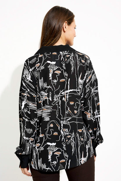 Joseph Ribkoff 233128 Black/Multi Abstract Face Print Top