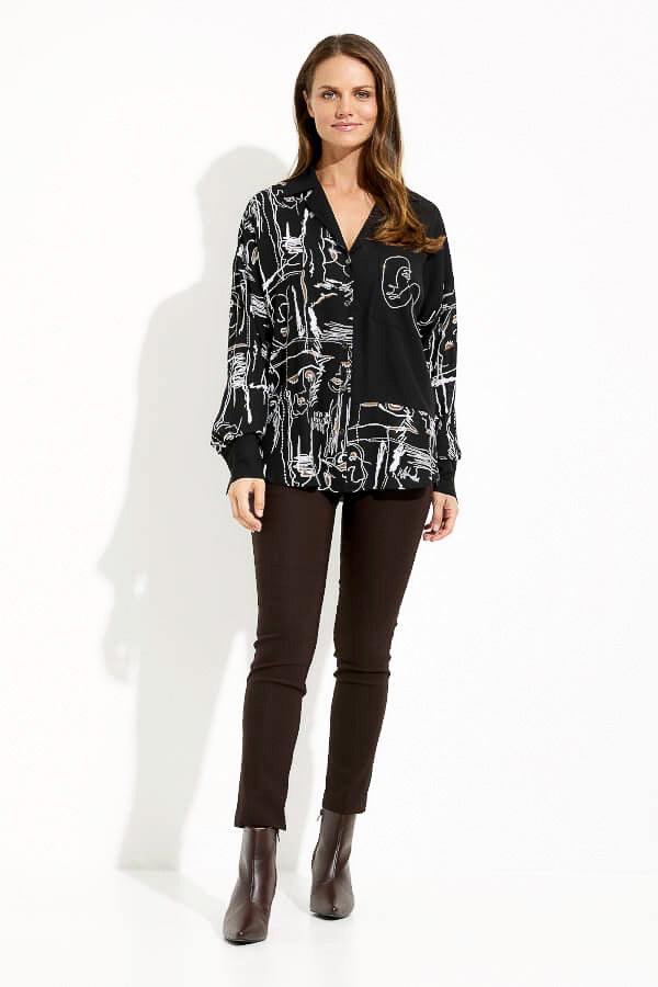 Joseph Ribkoff 233128 Black/Multi Abstract Face Print Top