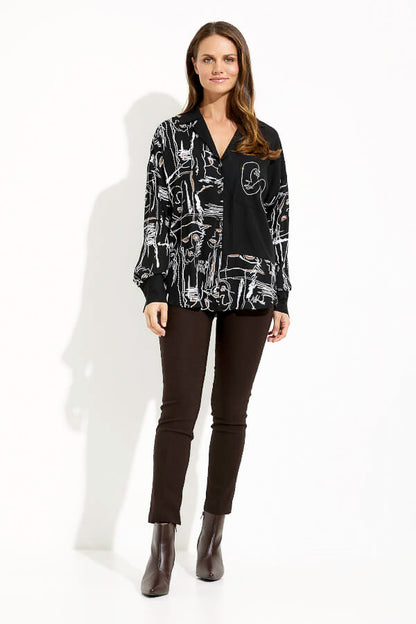 Joseph Ribkoff 233128 Black/Multi Abstract Face Print Top