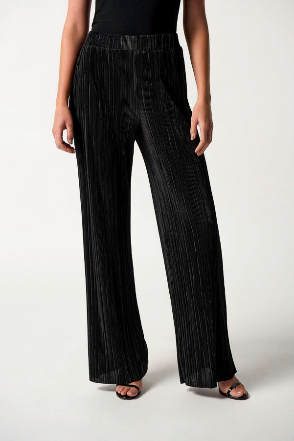 Joseph Ribkoff 233166 Black Crinkled Pleats Pull On Pants