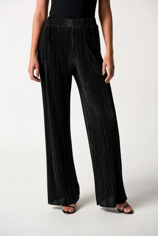 Joseph Ribkoff 233166 Black Crinkled Pleats Pull On Pants