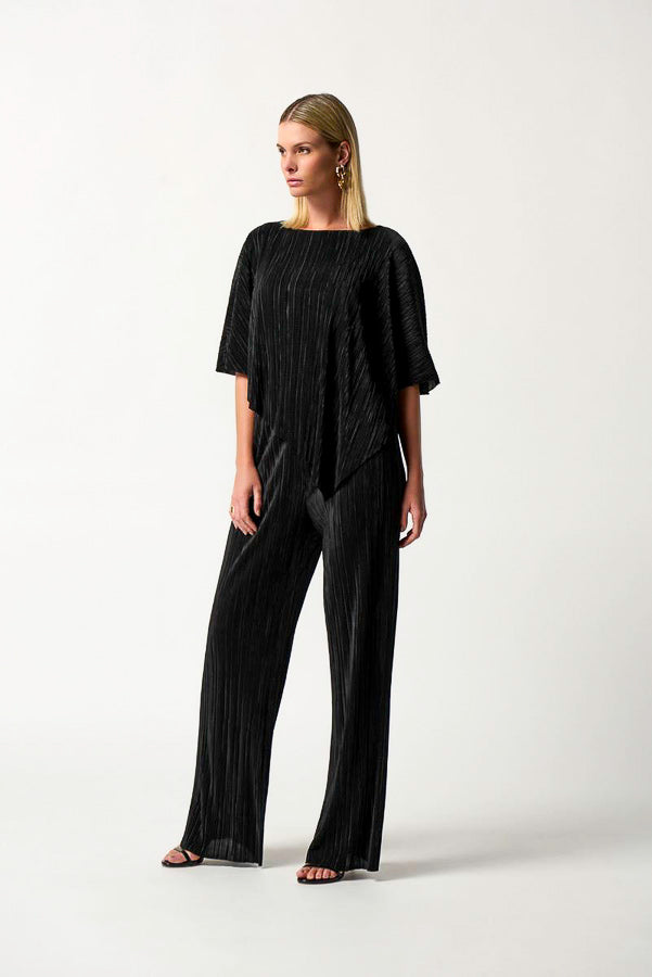 Joseph Ribkoff 233166 Black Crinkled Pleats Pull On Pants