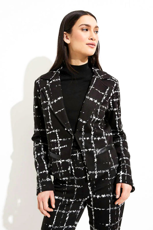 Joseph Ribkoff 233218 Black/Multi Plaid Faux Leather Trim Jacket