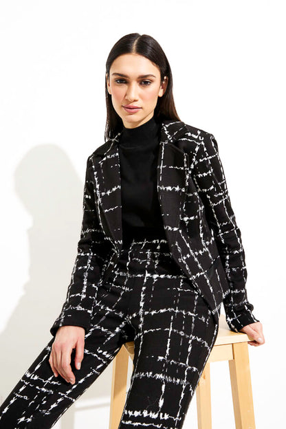 Joseph Ribkoff 233218 Black/Multi Plaid Faux Leather Trim Jacket
