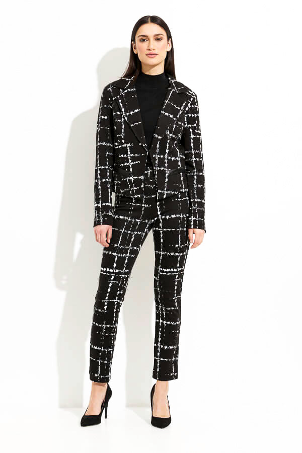 Joseph Ribkoff 233218 Black/Multi Plaid Faux Leather Trim Jacket