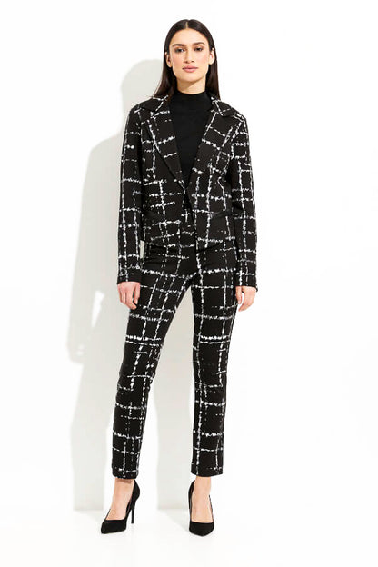 Joseph Ribkoff 233218 Black/Multi Plaid Faux Leather Trim Jacket