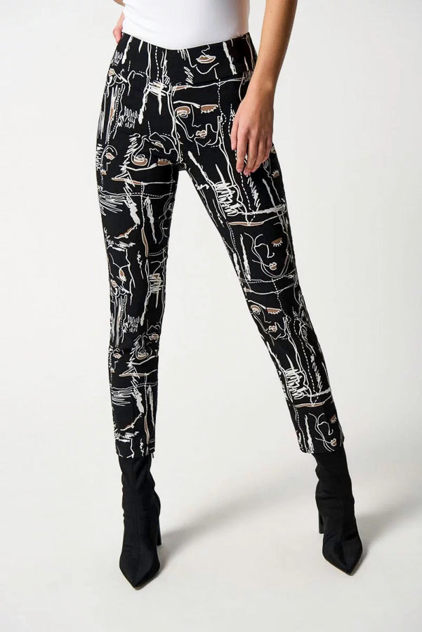 Joseph Ribkoff 233278 Black/Multi Abstract Face Print Cropped Pants