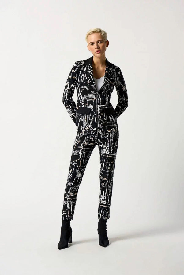 Joseph Ribkoff 233278 Black/Multi Abstract Face Print Cropped Pants