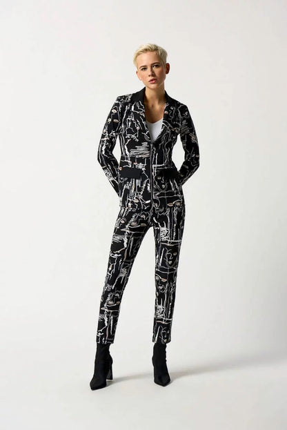 Joseph Ribkoff 233278 Black/Multi Abstract Face Print Cropped Pants