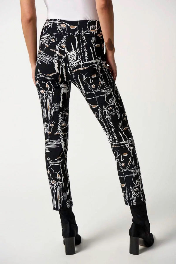 Joseph Ribkoff 233278 Black/Multi Abstract Face Print Cropped Pants
