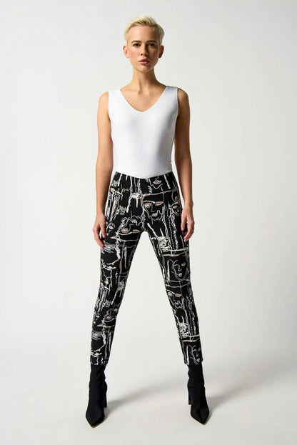 Joseph Ribkoff 233278 Black/Multi Abstract Face Print Cropped Pants