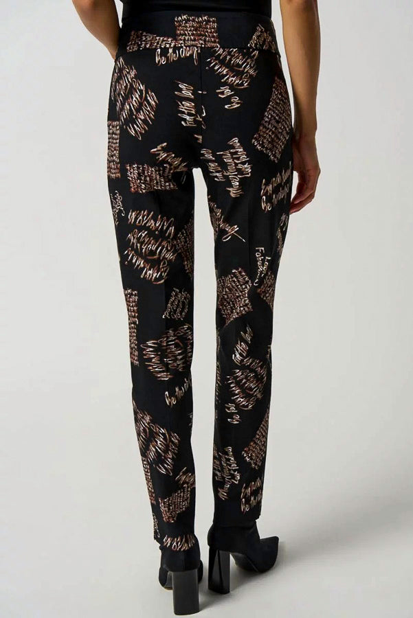 Joseph Ribkoff 233286 Black/Multi Script Print Slim Ankle Pants