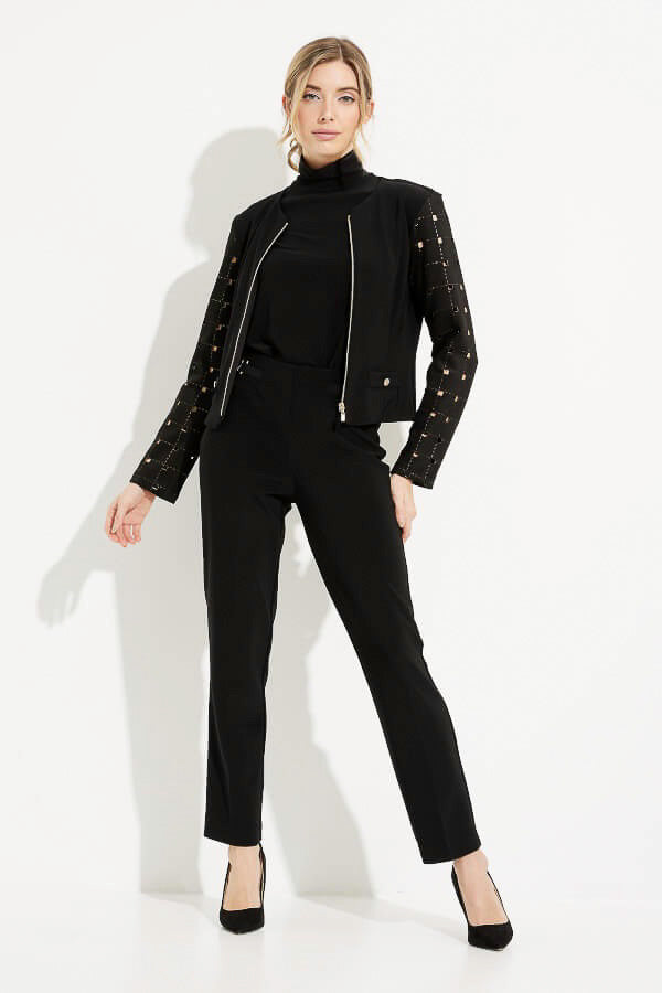 Joseph Ribkoff 233291 Black/Gold Cutout Faux Suede Sleeve Jacket
