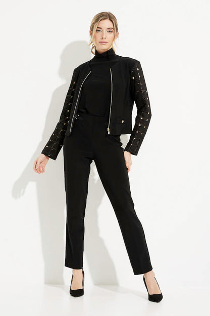 Joseph Ribkoff 233291 Black/Gold Cutout Faux Suede Sleeve Jacket