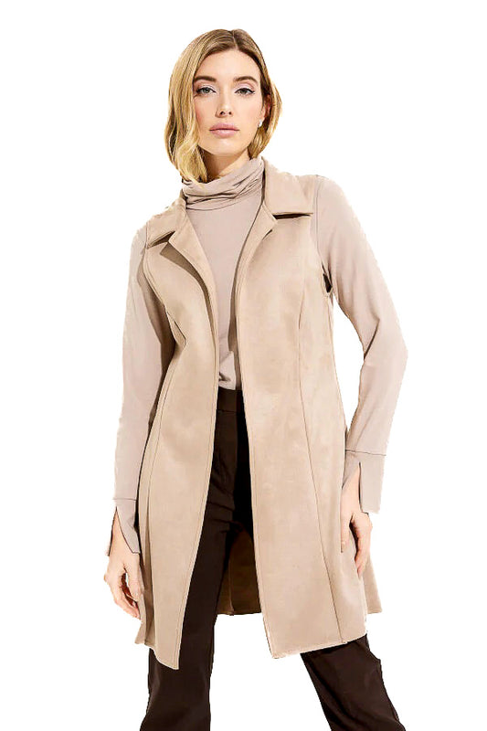 Joseph Ribkoff 233300 Latte Faux Suede Open Front Longline Vest