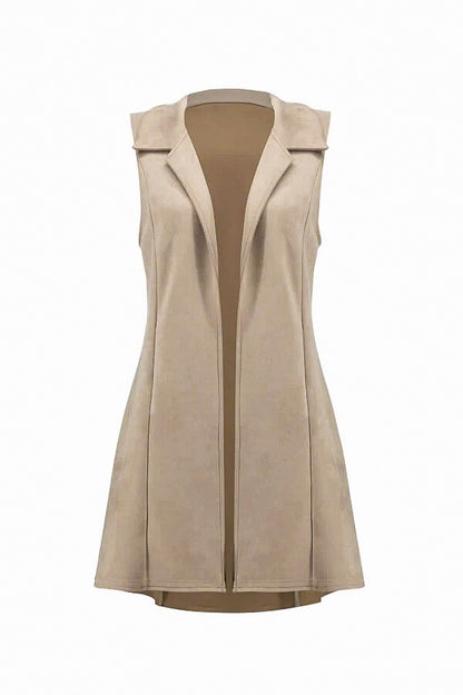 Joseph Ribkoff 233300 Latte Faux Suede Open Front Longline Vest