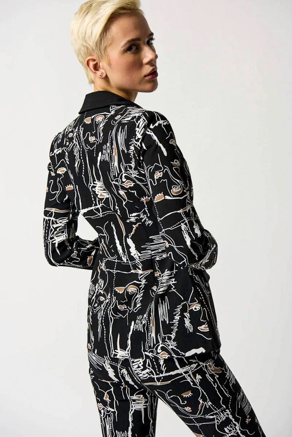 Joseph Ribkoff 233013 Black/Multi Abstract Face Print Blazer Jacket