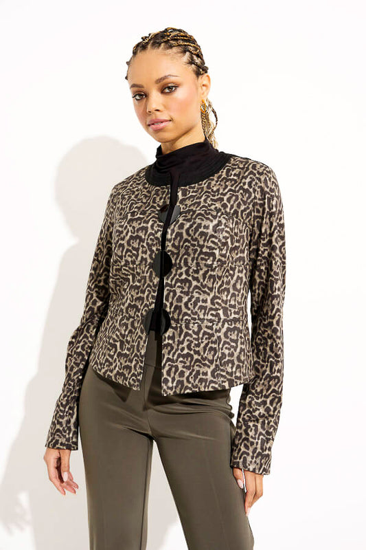 Joseph Ribkoff 233953 Black/Beige Animal Print Faux Suede Jacket