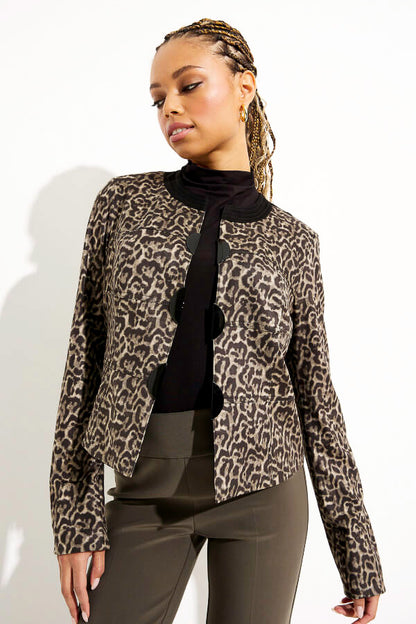 Joseph Ribkoff 233953 Black/Beige Animal Print Faux Suede Jacket