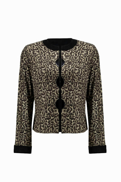 Joseph Ribkoff 233953 Black/Beige Animal Print Faux Suede Jacket