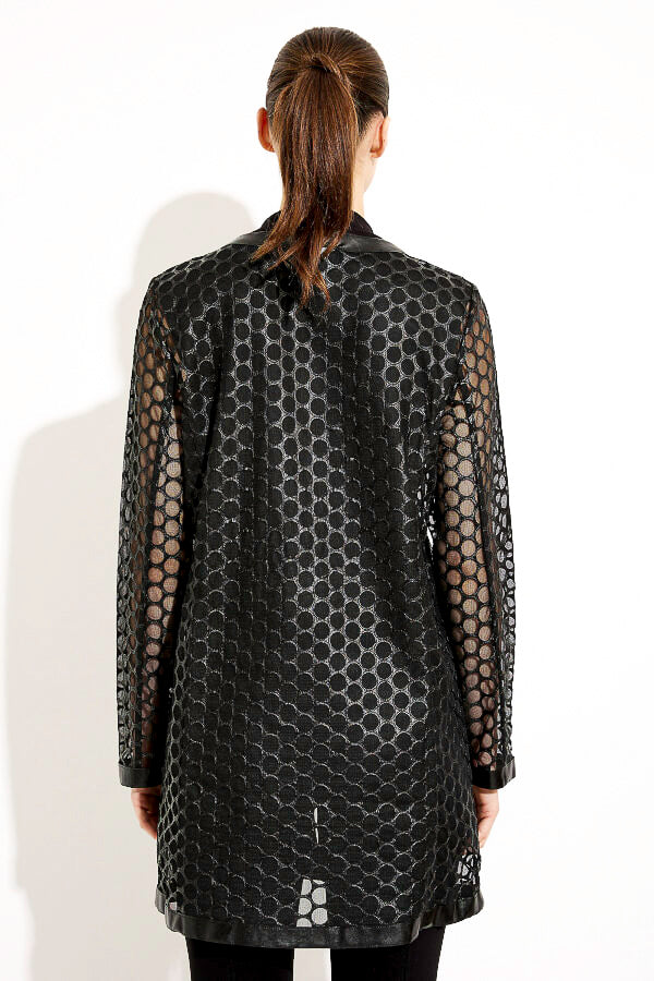Joseph Ribkoff 233968 Black Faux Leather Mesh Zip-Up Jacket