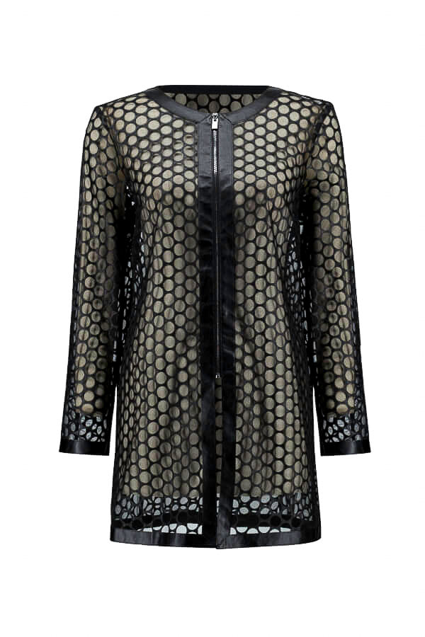 Joseph Ribkoff 233968 Black Faux Leather Mesh Zip-Up Jacket