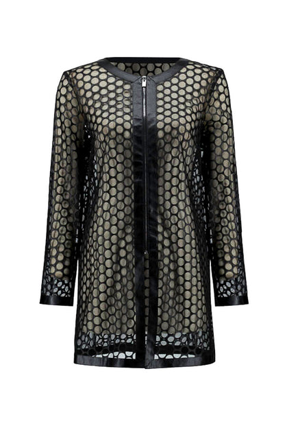Joseph Ribkoff 233968 Black Faux Leather Mesh Zip-Up Jacket