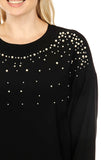 Joseph Ribkoff 234014 Black Pearl Accents 3/4 Sleeve Knit Sweater Top