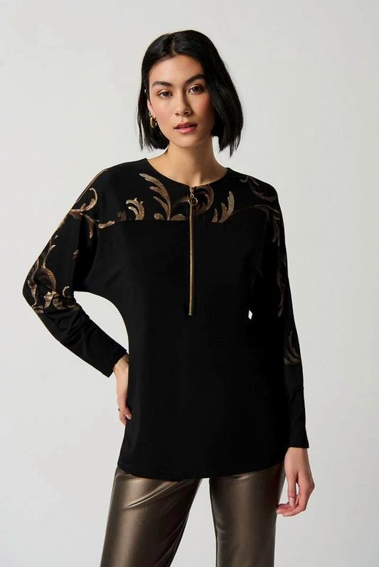 Joseph Ribkoff 234090 Black/Multi Baroque Tunic Top