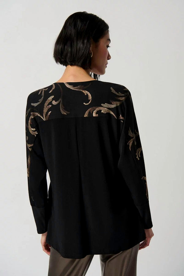 Joseph Ribkoff 234090 Black/Multi Baroque Tunic Top