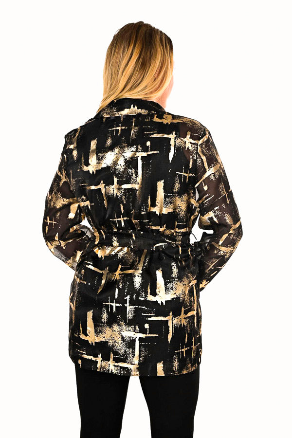 Frank Lyman 234108 Black/Gold Print Cover Up Jacket