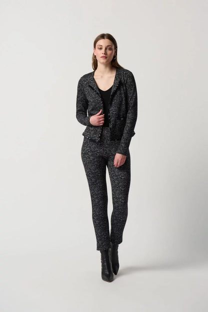Joseph Ribkoff 234116 Black/Off-White Jacquard Knit Pull On Cropped Pants