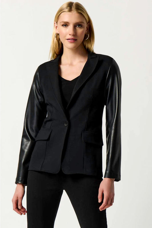 Joseph Ribkoff 234119 Black Faux Leather Blazer Jacket