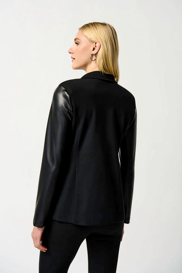 Joseph Ribkoff 234119 Black Faux Leather Blazer Jacket