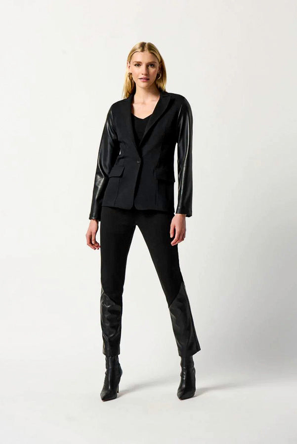 Joseph Ribkoff 234119 Black Faux Leather Blazer Jacket