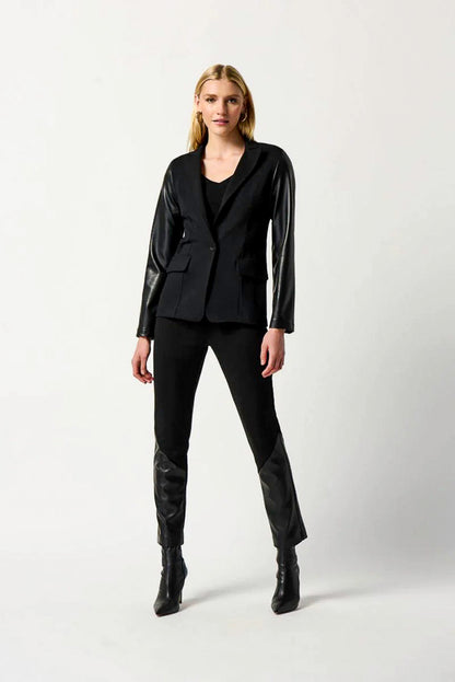 Joseph Ribkoff 234119 Black Faux Leather Blazer Jacket