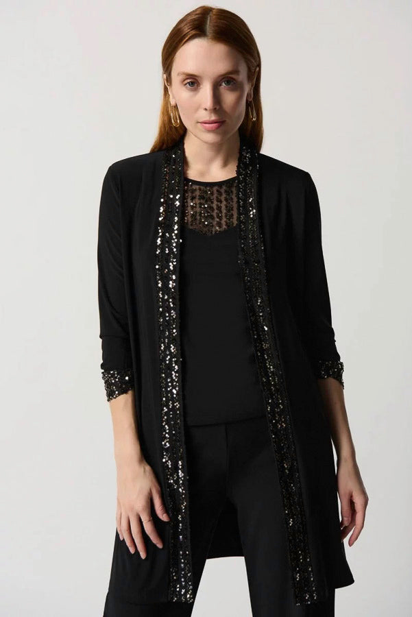 Joseph Ribkoff 234189 Black/Gold Sequined Longline Twin Set Jacket