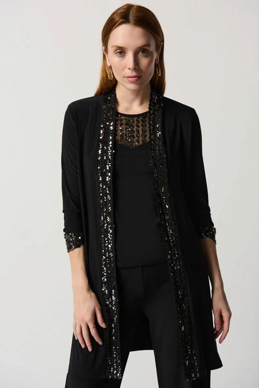 Joseph Ribkoff 234189 Black/Gold Sequined Longline Twin Set Jacket