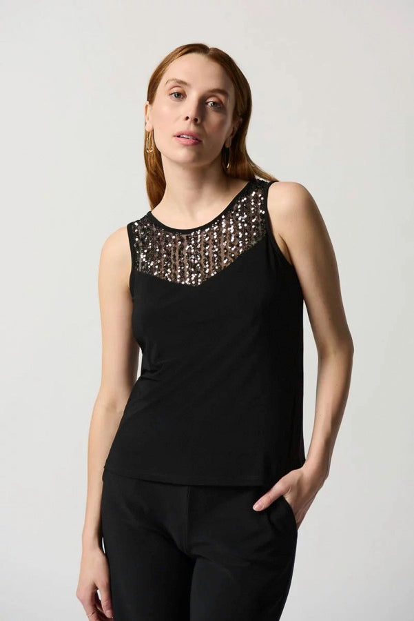 Joseph Ribkoff 234189 Black/Gold Sequined Longline Twin Set Jacket