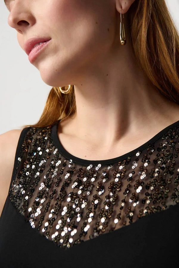 Joseph Ribkoff 234189 Black/Gold Sequined Longline Twin Set Jacket