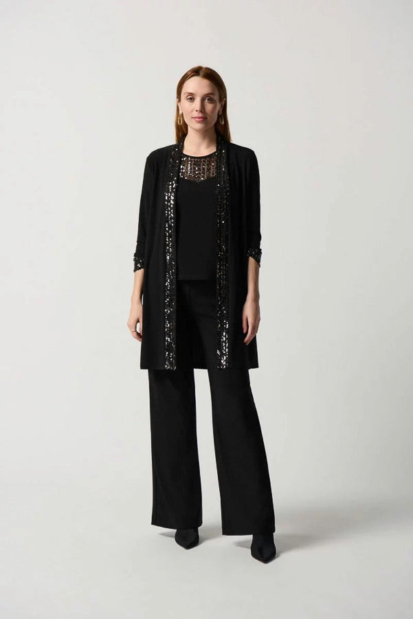 Joseph Ribkoff 234189 Black/Gold Sequined Longline Twin Set Jacket