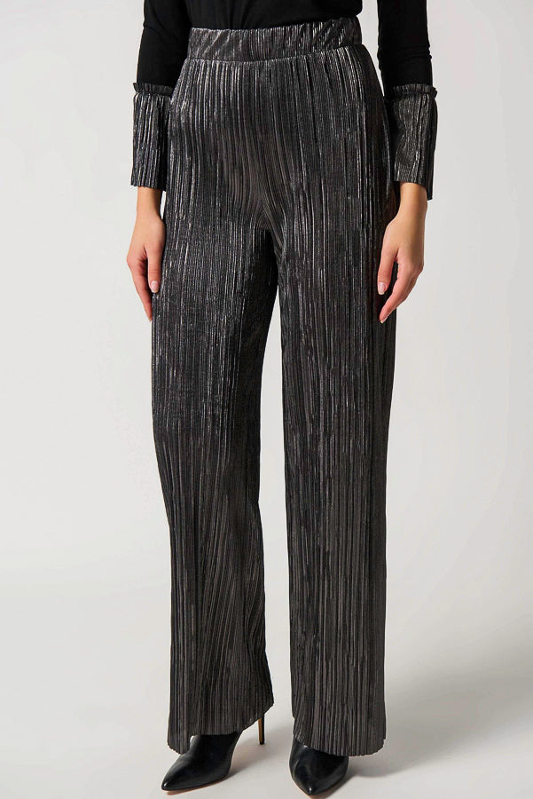 Joseph Ribkoff 234210 Dark Grey Metallic Crinkled Pleats Pull On Pants