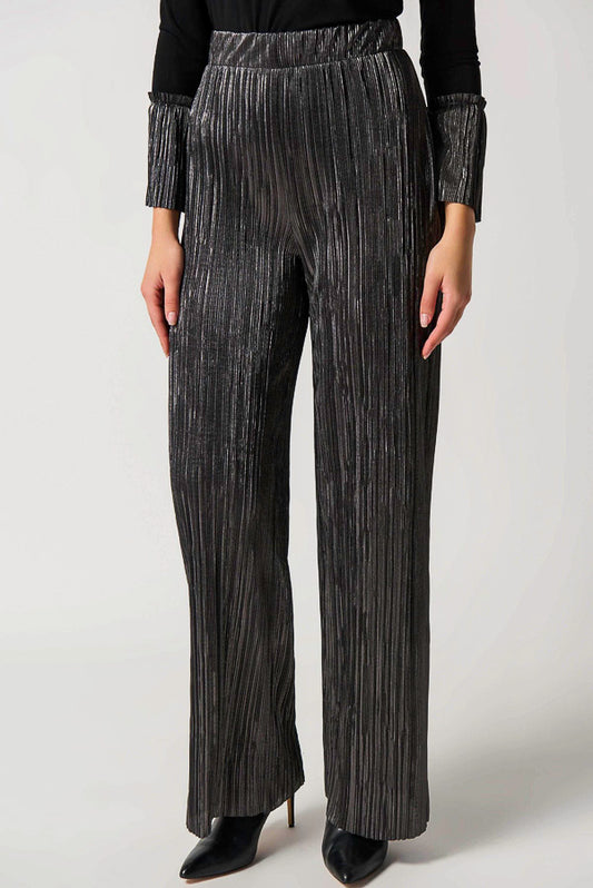 Joseph Ribkoff 234210 Dark Grey Metallic Crinkled Pleats Pull On Pants