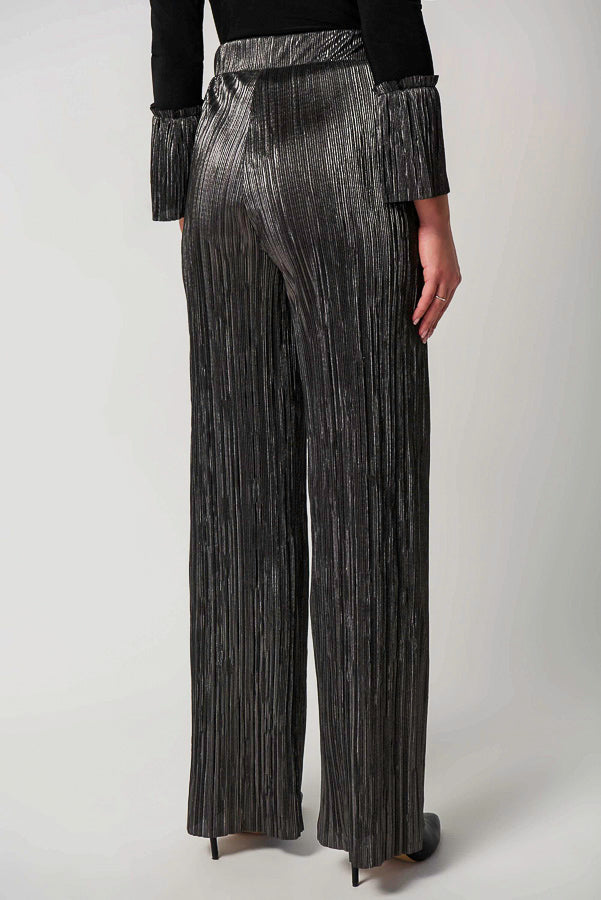 Joseph Ribkoff 234210 Dark Grey Metallic Crinkled Pleats Pull On Pants